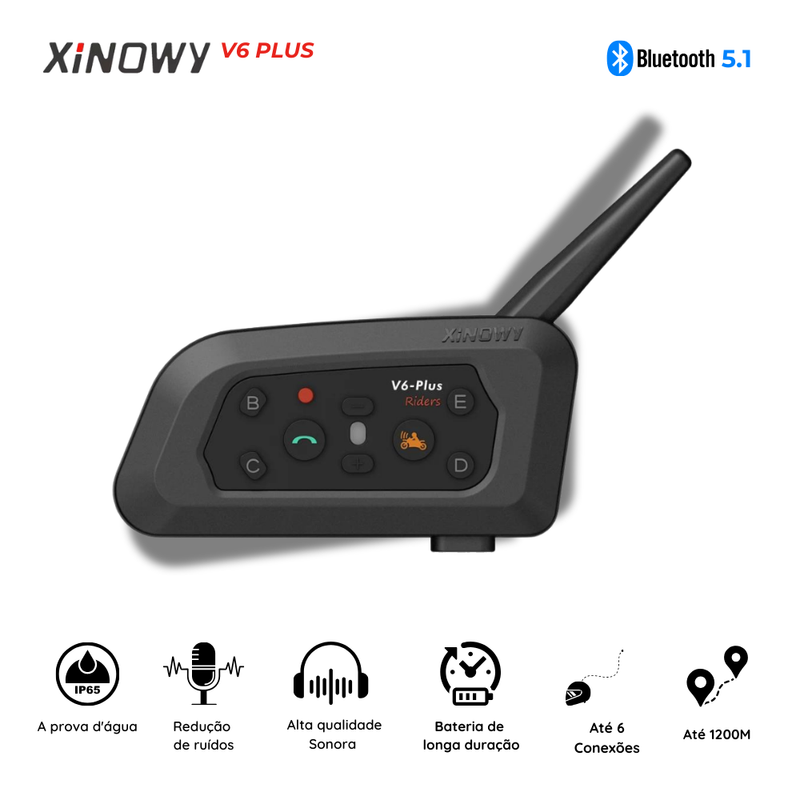 Xinowy Ejeas V6 Plus Fone Intercomunicador Bluetooth Até 6 pessoas Som auto Microfone